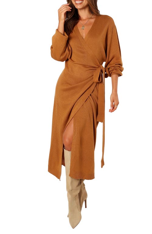 Petal And Pup Petal & Pup Nova Long Sleeve Maxi Wrap Dress In Brown