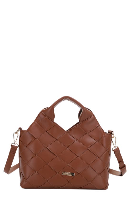 Mali + Lili Lucy Woven Vegan Leather Tote In Cognac