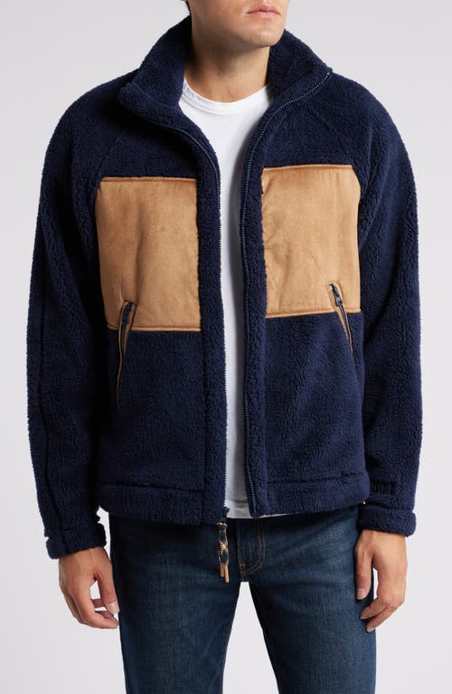 Shop Ugg(r) Keane High Pile Fleece Zip-up Jacket In Mariner/chestnut