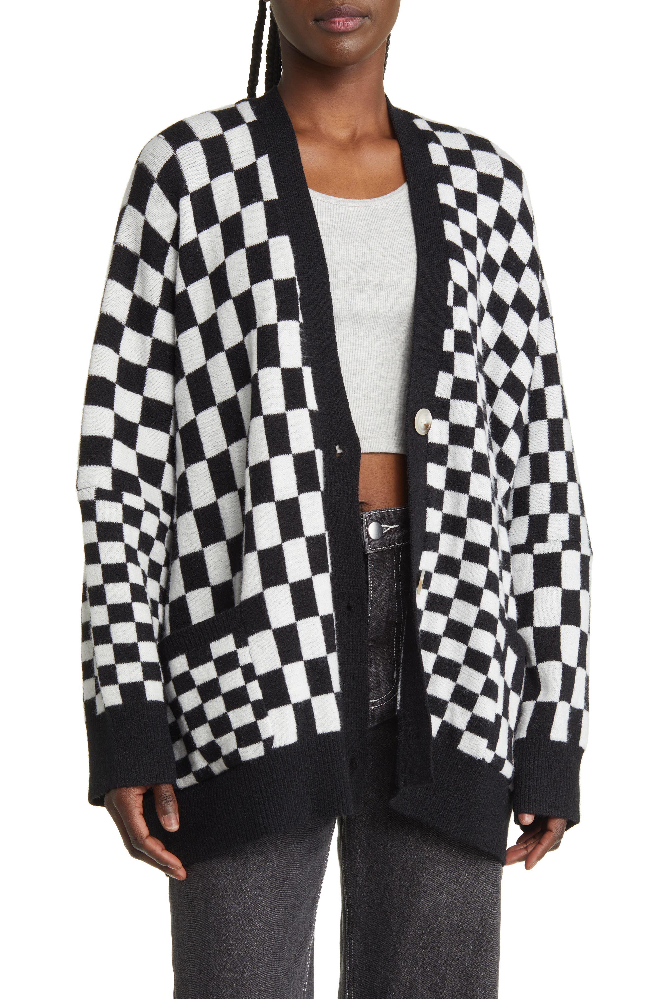 Dressed in Lala Love You Checkerboard Oversize Cardigan Nordstrom