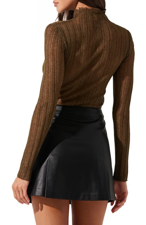 Shop Astr The Label Metallic Contrast Funnel Neck Sweater In Olive