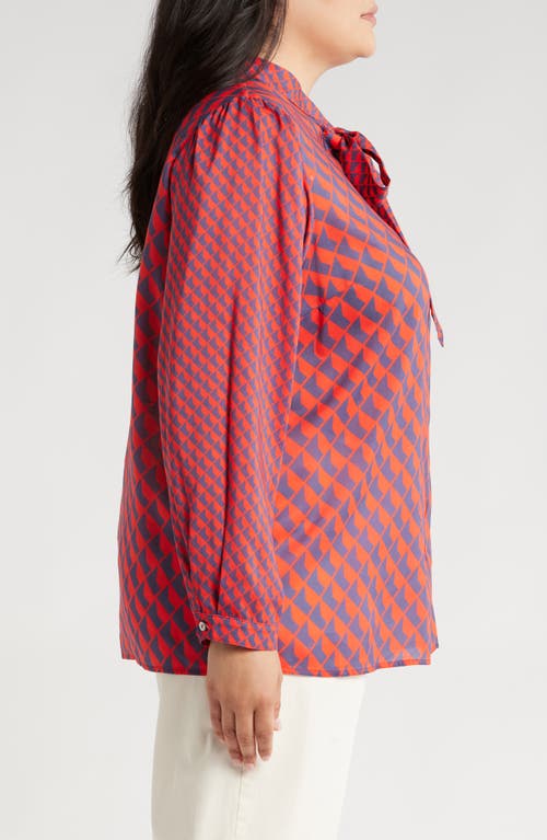Harshman Aveline Tie Neck Button-up Shirt In Red And Navy