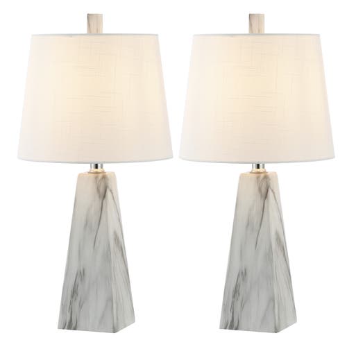 Jonathan Y Owen Contemporary Resin Led Table Lamp In White Marble Finish- Set Of 2