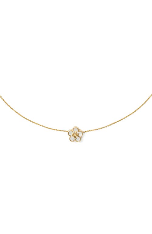 Tory Burch Kira Mother-of-pearl Flower Pendant Necklace In Tory Gold/mother Of Pearl
