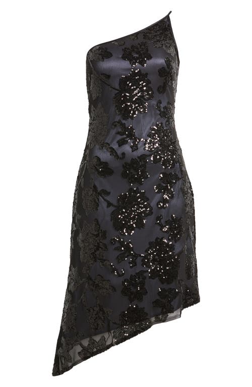 Shop Alex & Eve One Shoulder Sequin Asymmetric Dress In Black/gunmetal