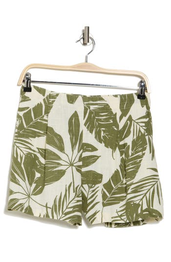 Shop Industry Republic Clothing Pleated Linen Blend Shorts In Ivory Palm Print