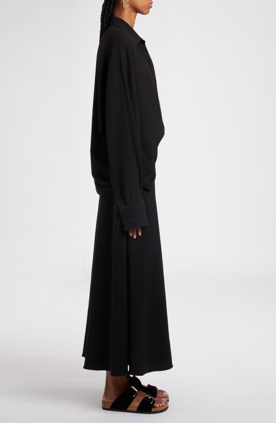 Shop Valentino Mixed Media Long Sleeve Silk Dress In Nero