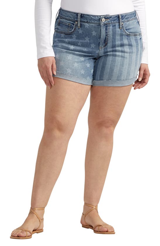 Silver Jeans Co. Shadow Stars & Stripes Mid Rise Denim Boyfriend Shorts In Indigo