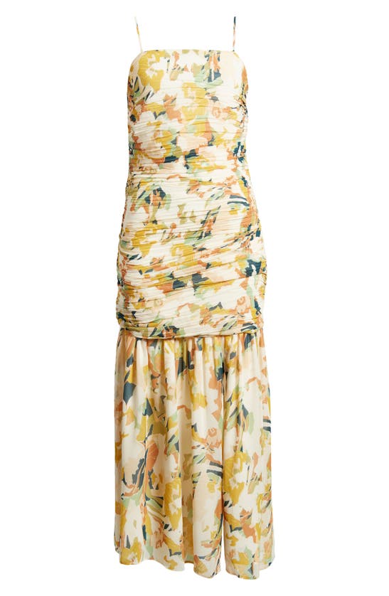 Shop Chelsea28 Removable Strap Ruched Dress In Beige Multi Keys Abstract