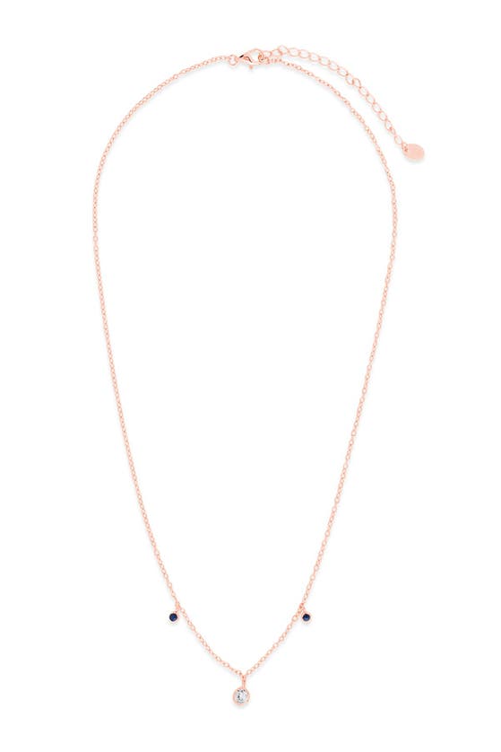 Sterling Forever 14k Rose Gold Vermeil Plated Sterling Silver Black Enamel & Cz Charm Necklace In Rose Gold - Blue