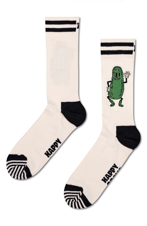 Happy Socks Pickles Crew Socks in White 