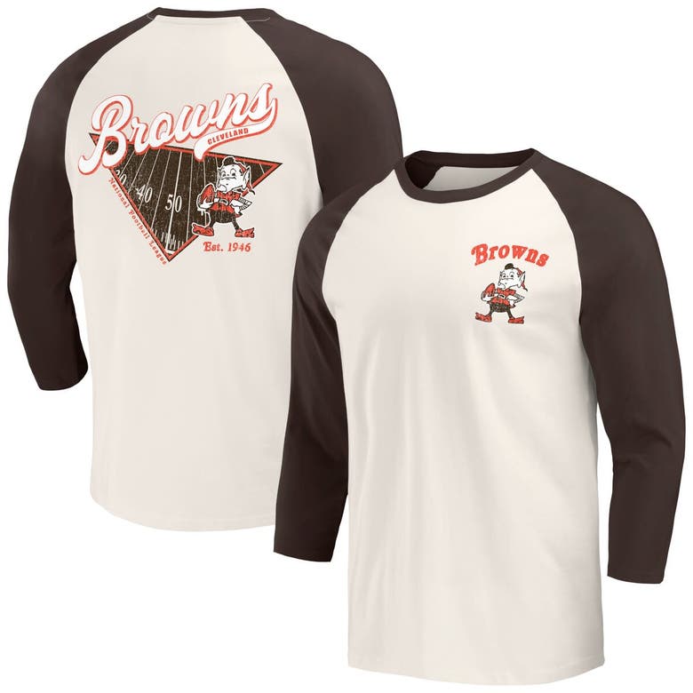 Darius Rucker Collection By Fanatics Brown/white Cleveland Browns Raglan 3/4 Sleeve T-shirt