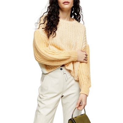 Topshop Colorblock Wool Blend Sweater, Yellow