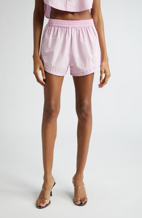 Shop Alexander Wang Stripe Piped Track Shorts In Pink Stripe