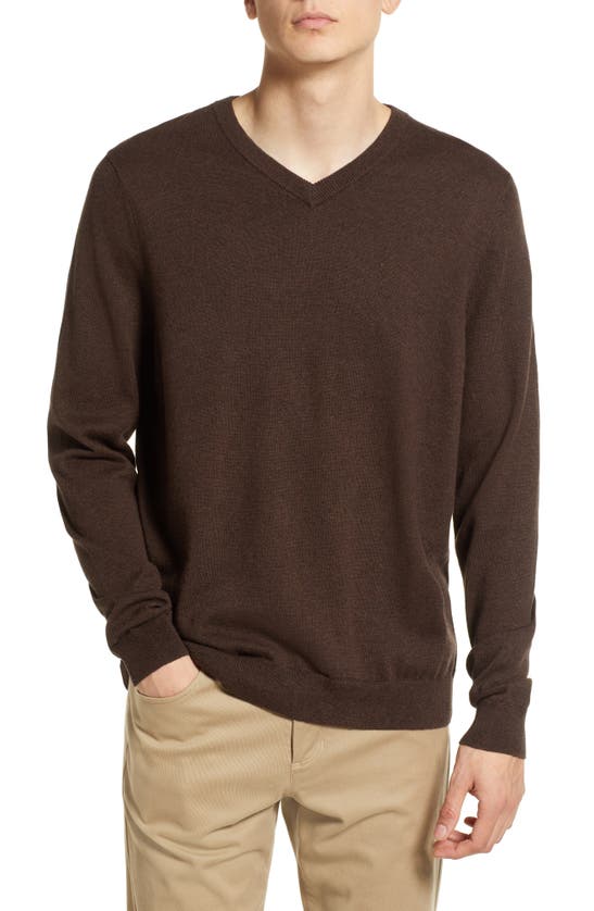 Nordstrom Shop Cotton & Cashmere V-neck Sweater In Brown Seal