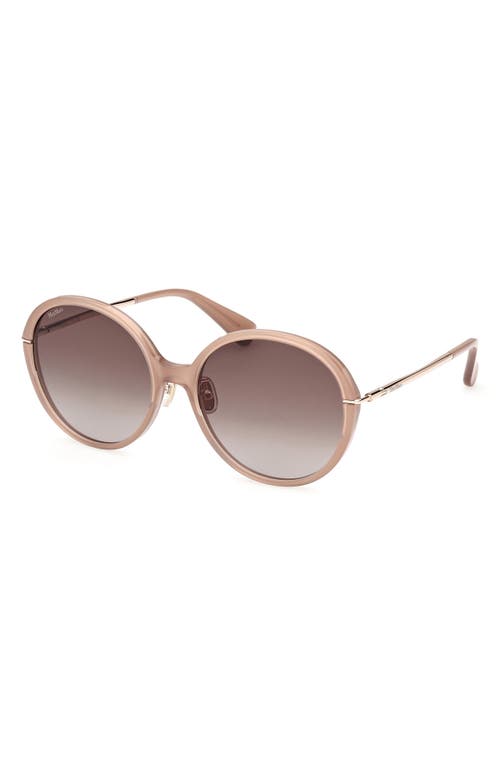 Max Mara 58mm Round Sunglasses In Shiny Beige / Gradient Brown