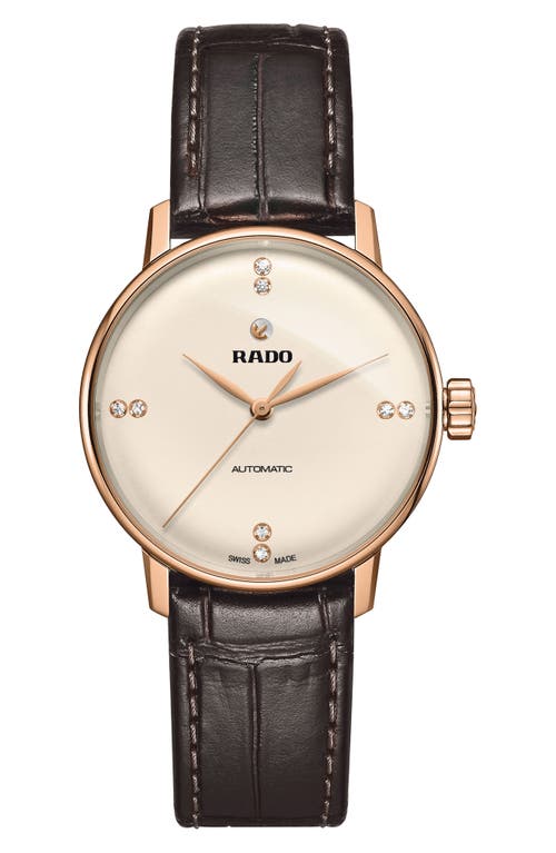 RADO Coupole Classic Diamond Leather Strap Watch, 32mm in Brown/Gold at Nordstrom