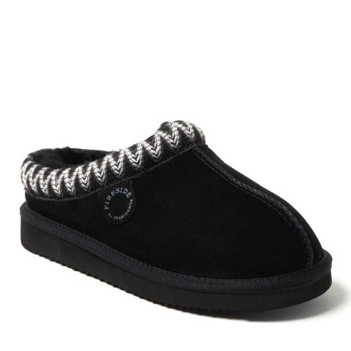 DEARFOAMS Fireside Greta Genuine Shearling Clog Slipper with Taping in Black 