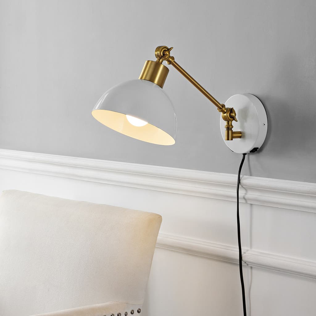 Jonathan Y Lisa Swing Arm 1-light Modern Midcentury Iron Usb Charging Port Led Sconce In White