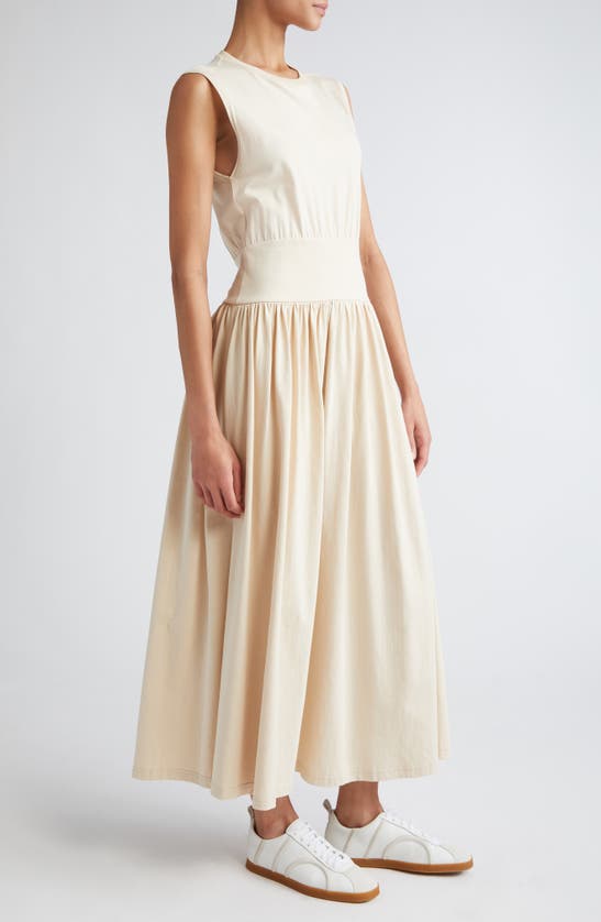 Shop Totême Sleeveless Cotton Midi Dress In Pearl