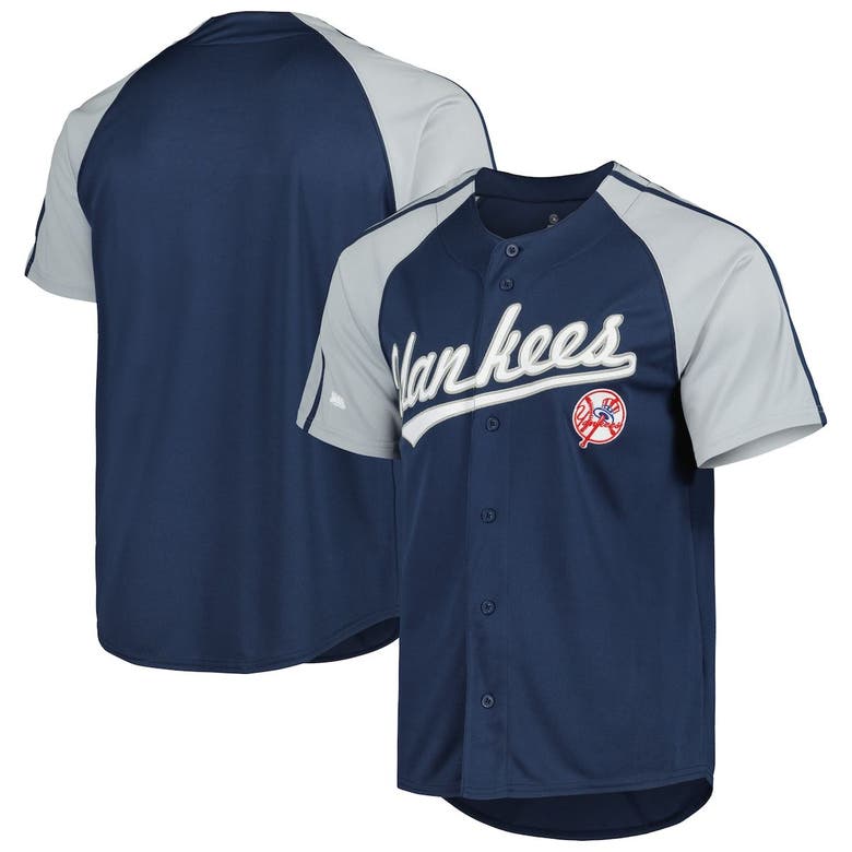Stitches Navy New York Yankees Button-down Raglan Fashion Jersey