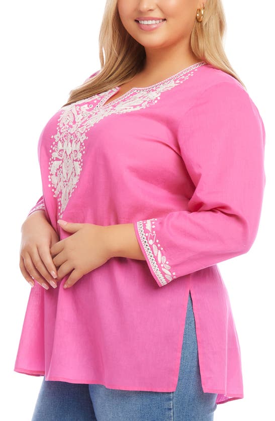Shop Karen Kane Embroidered Cotton Tunic Top In Pink