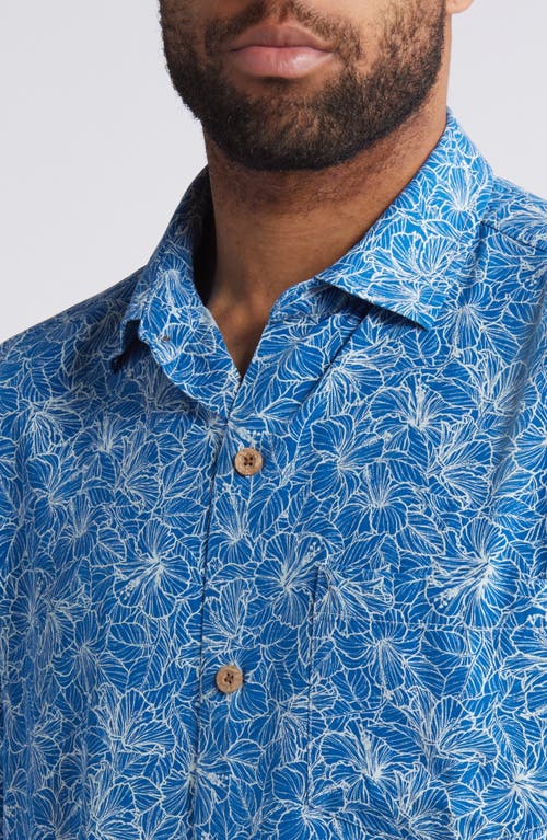 Shop Tommy Bahama Hight Tide Hibiscus Print Short Sleeve Silk Button-up Shirt In Indigo Coast