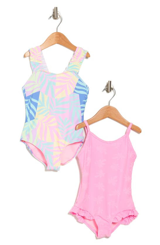 Shop Btween Kids' 2-pack One-piece Swimsuits In Pink Multi