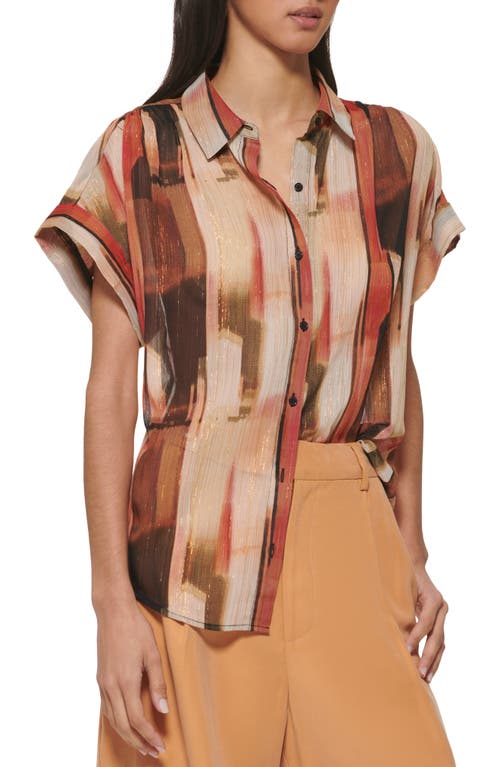 Shop Dkny Metallic Chiffon Short Sleeve Button-up Shirt In Aml Pk/prst Mlt