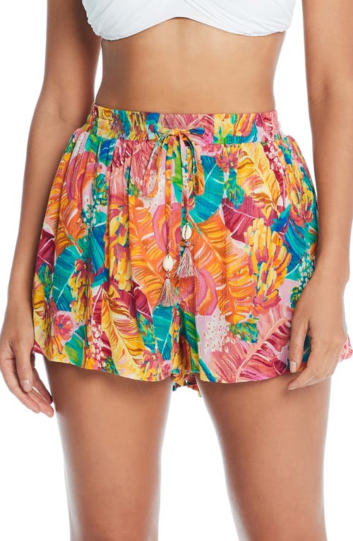 Rod Beattie Floral Print Pleated Cover-Up Shorts Pink Multi at Nordstrom,