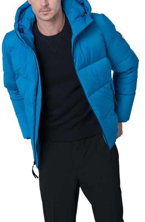 The Recycled Planet Company Autobot Water Resistant Recycled Down Puffer Jacket in Mykonos Blue