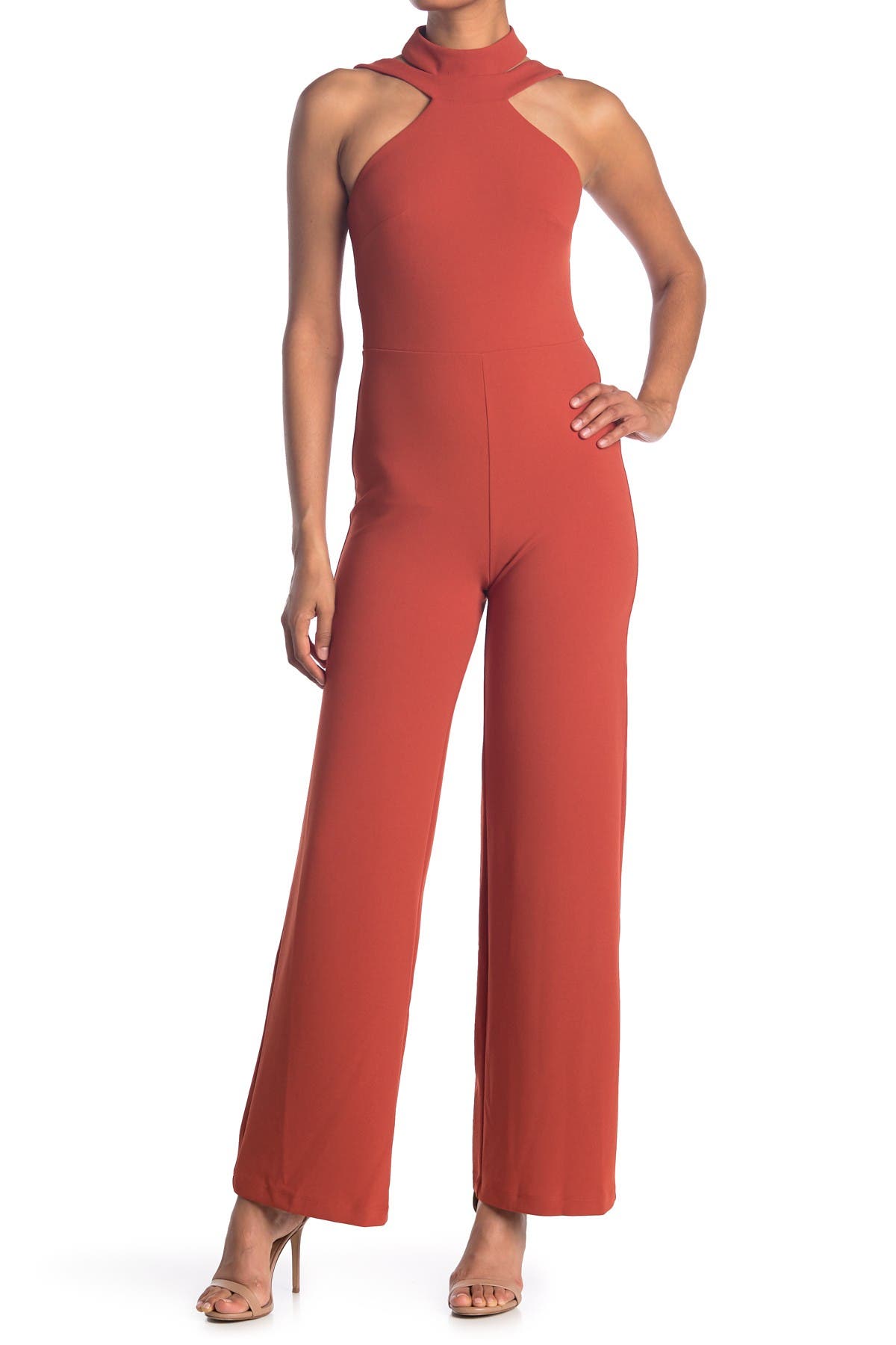 bebe choker neck jumpsuit