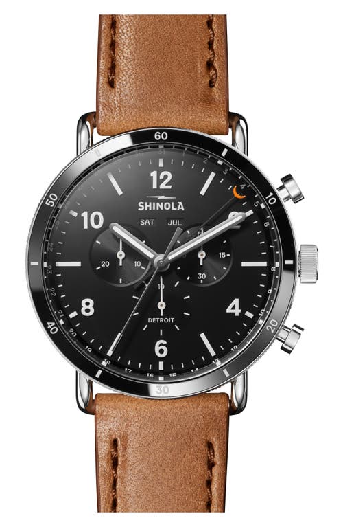 Shinola Canfield Sport Chronograph Leather Strap Watch, 45mm in Black at Nordstrom, Size 45 Mm