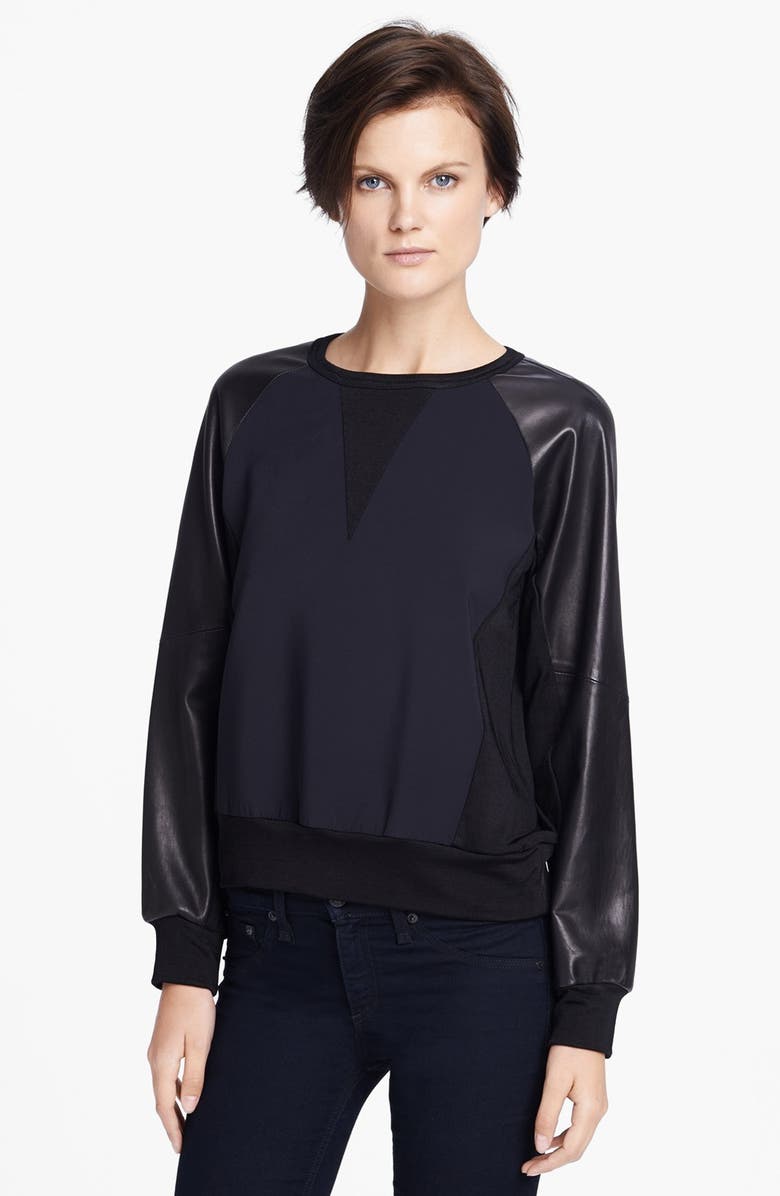 rag & bone 'Kent' Leather Sleeve Sweatshirt | Nordstrom