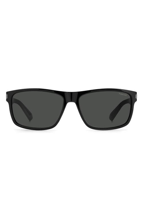 58mm Polarized Rectangular Sunglasses in Black Grey /Gray Pz