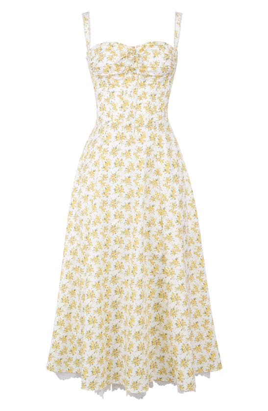 Shop House Of Cb Rosalee Floral Stretch Cotton Petticoat Dress In Yellow Floral Print