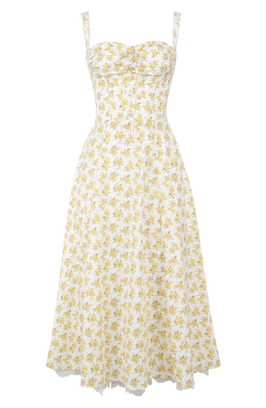 House Of Cb Rosalee Floral Stretch Cotton Petticoat Dress In Yellow Floral Print