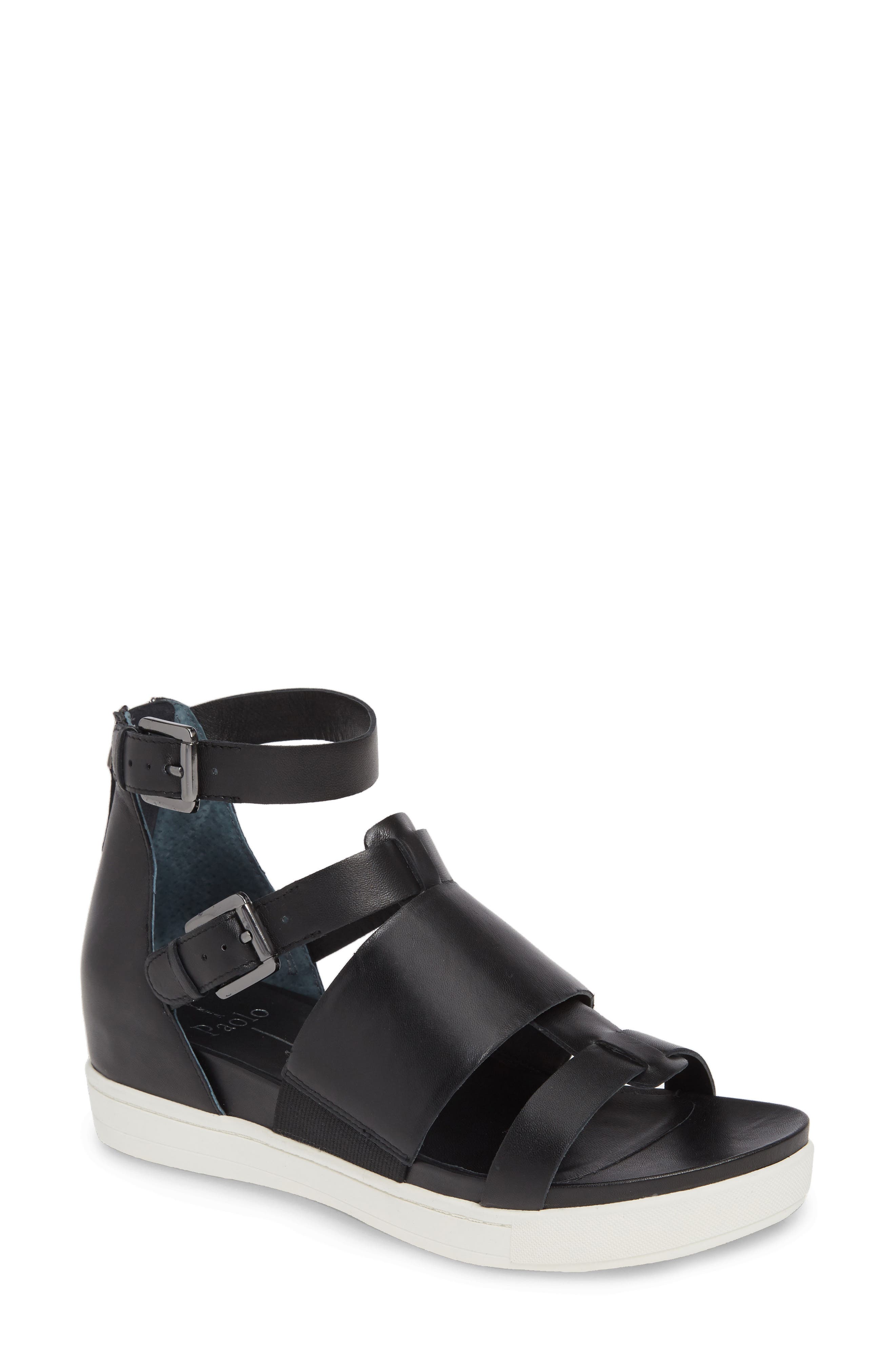 Linea Paolo Renata Strap Sandal In Black Nappa Leather