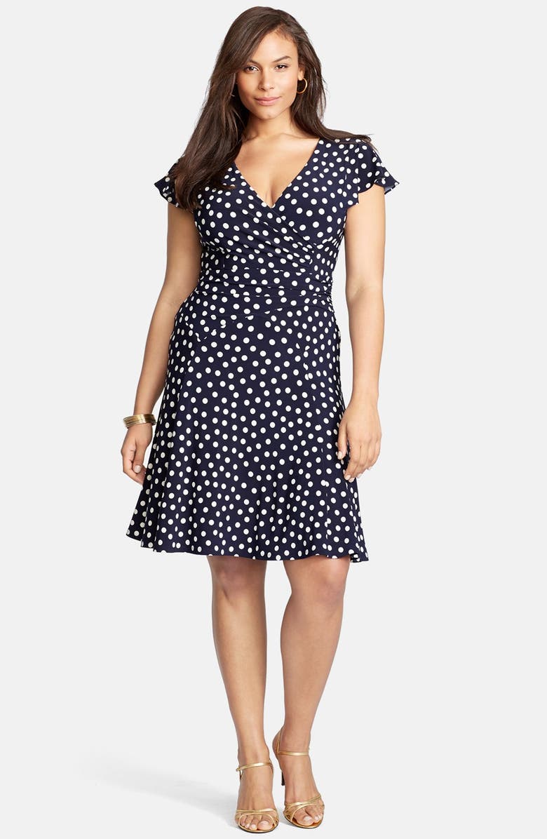 Lauren Ralph Lauren Polka Dot Jersey Fit & Flare Dress (Plus Size ...