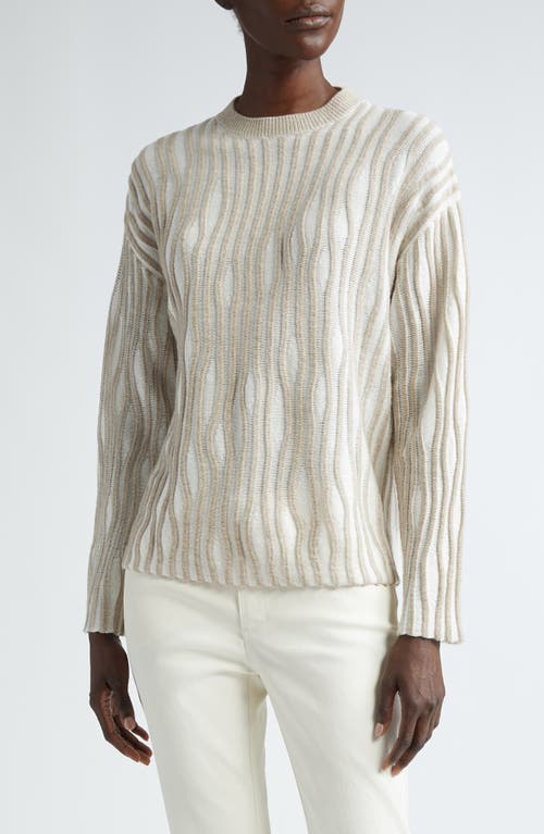 Shop Lafayette 148 New York Texture Stripe Crewneck Sweater In Cloud Multi