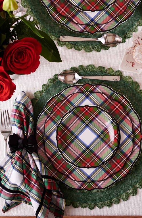 Juliska Tuxedo Stewart Tartan Napkin Rings, Set Of 4 In Black