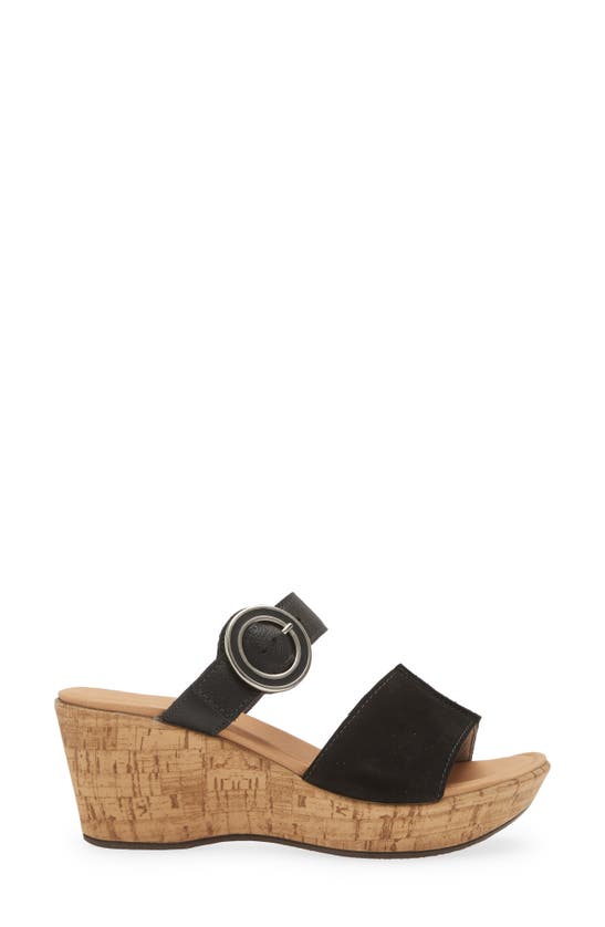 Naot Breezy Platform Wedge In Black Nubuck/ Black Leather
