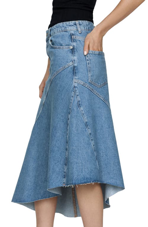 Shop Mango Asymmetric Raw Hem Denim Midi Skirt In Medium Blue