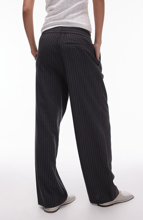 Shop Topshop Pinstripe Wide Leg Pants In Grey