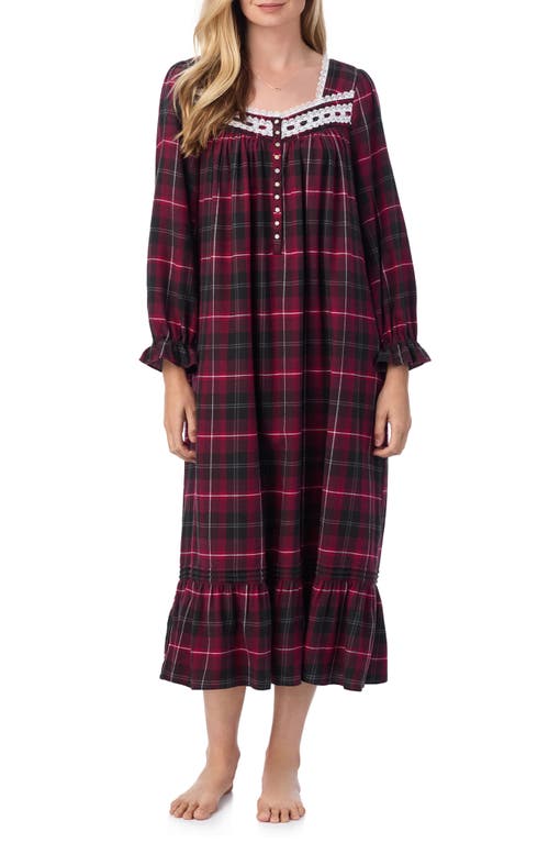 Eileen West Long Sleeve Cotton Blend Flannel Ballet Nightgown in Red/plaid 