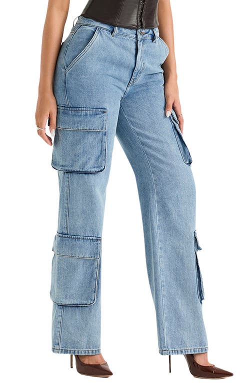 HOUSE OF CB Ria Washed Utility Cargo Jeans Blue at Nordstrom,