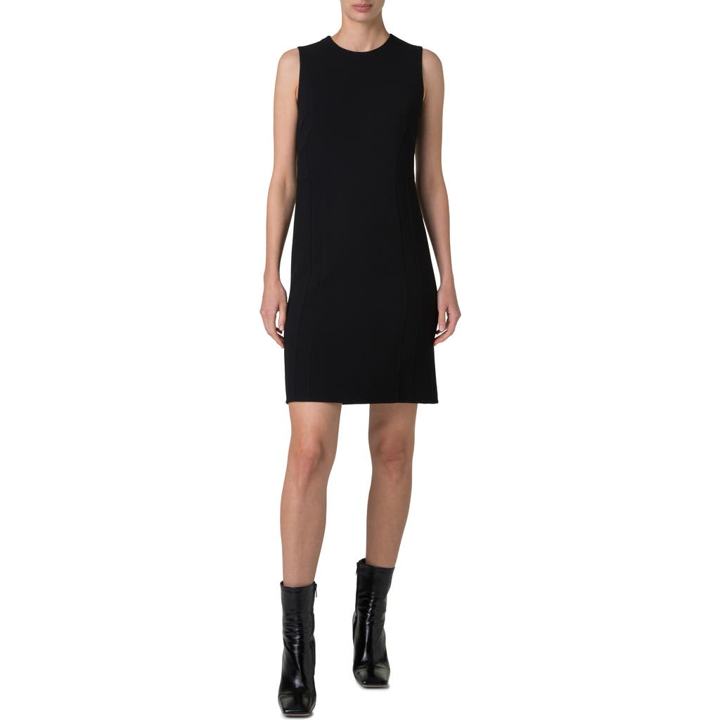 Shop Akris Wool Crepe Sheath Dress In Black