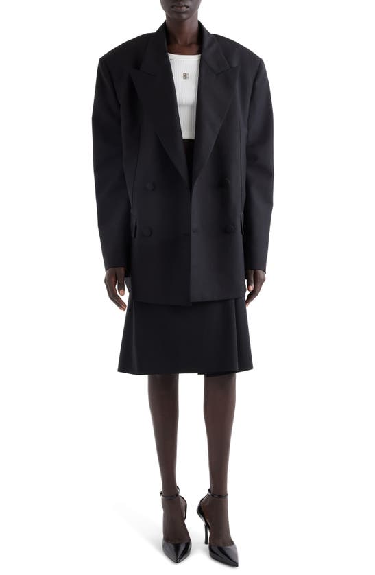 Shop Givenchy Double Breasted Oversize Wool & Mohair Blazer In Black