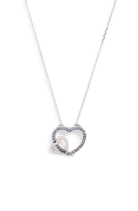 Sterling Silver Sapphire Open Heart Pendant Necklace