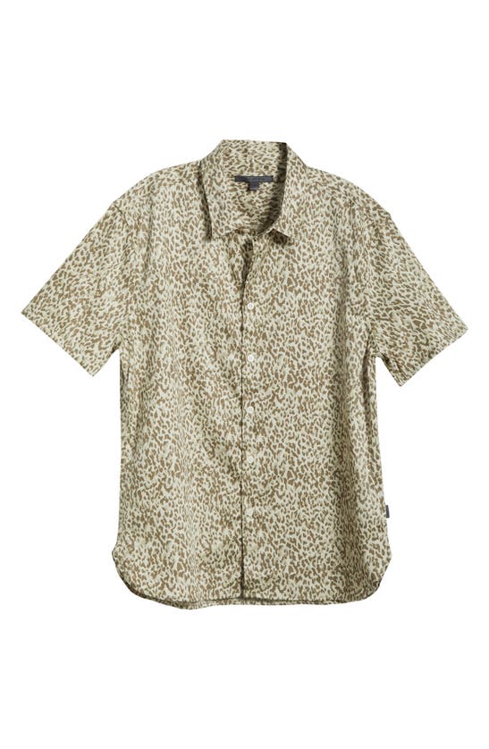 Shop John Varvatos Sean Leopard Print Short Sleeve Cotton Button-up Shirt In Hay